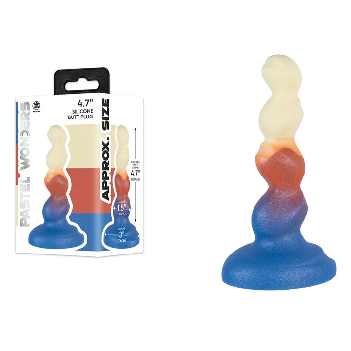 Pastel Wonders 11.9 cm beaded plug in Cream, Orange and Blue swirl, beside its box