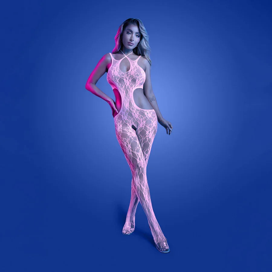 Fantasy Lingerie GLOW Equilibrium Bodystocking, Glow Pink (One Size)