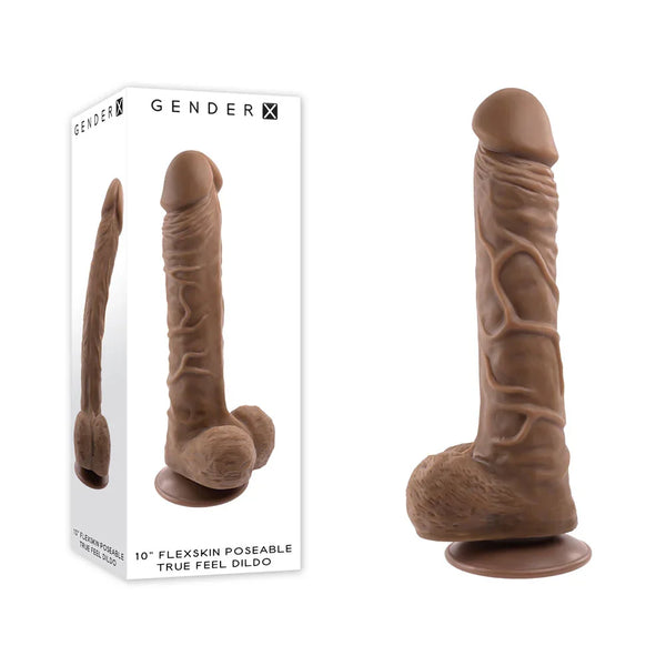Gender X Flexskin Poseable True Feel Dong in Dark, suction base and balls, beside its box