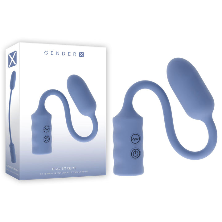Gender X Egg-Streme in Purple beside its retail box on white