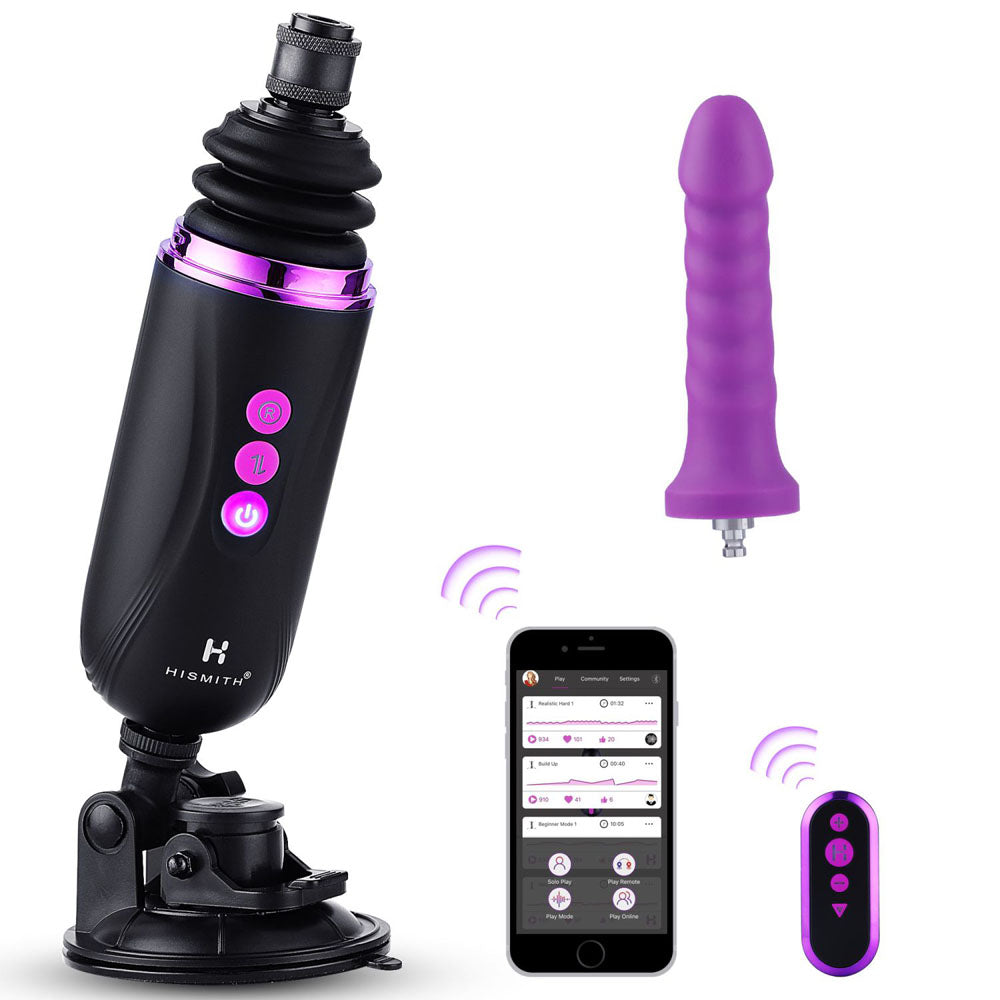 Hismith Capsule machine with suction mount, purple dildo, phone app and remote
