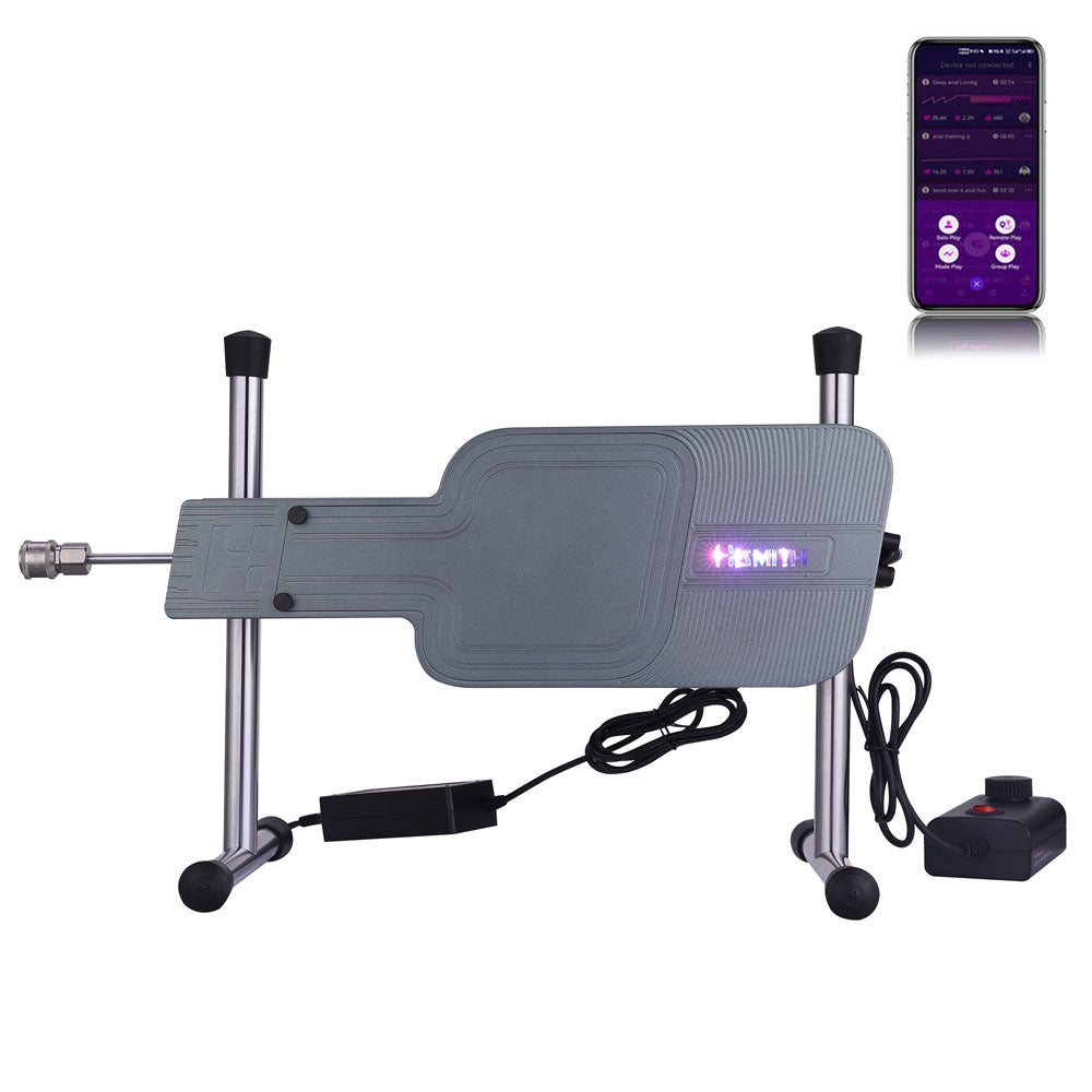 Hismith Premium Special Edition machine in grey with power supply and app screen