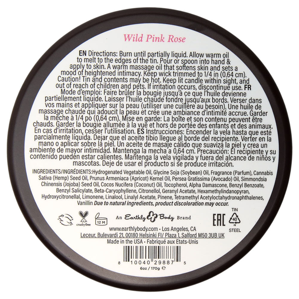 Earthly Body Massage Candle base, Wild Pink Rose directions and ingredients