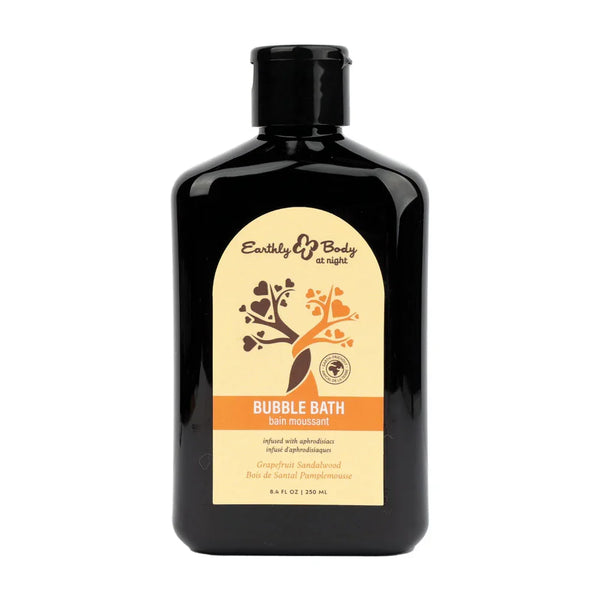 Earthly Body Aphrodisiac Bubble Bath 250 ml, dark bottle, orange Grapefruit Sandalwood label