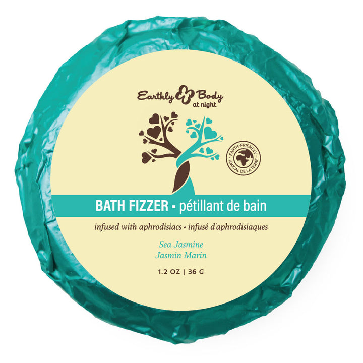 Earthly Body Bath Fizzer in teal foil, Sea Jasmine label