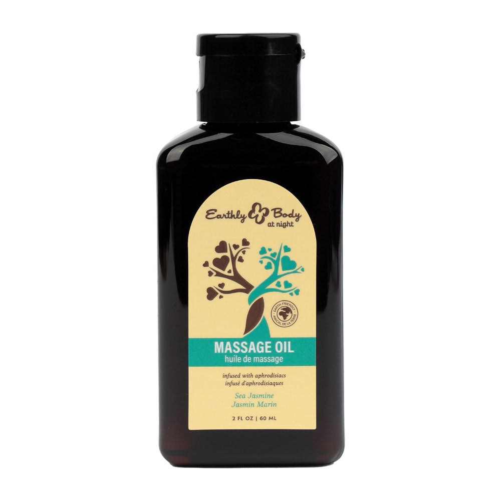 Earthly Body Massage Oil 60 ml flip-top bottle, teal Sea Jasmine front label