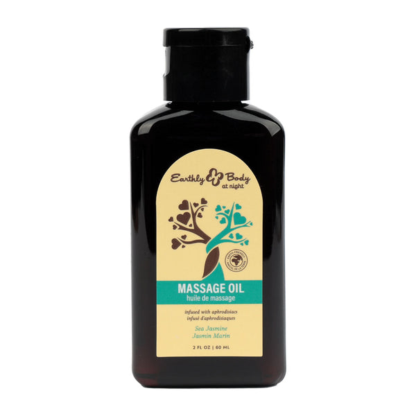 Earthly Body Massage Oil 60 ml flip-top bottle, teal Sea Jasmine front label