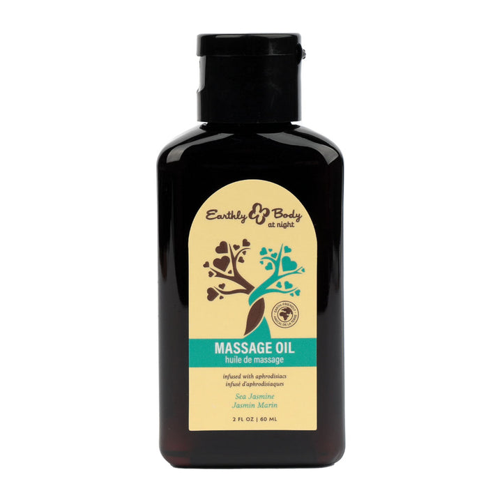 Earthly Body Massage Oil 60 ml flip-top bottle, teal Sea Jasmine front label