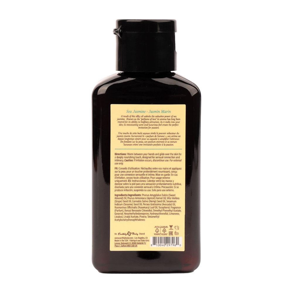 Earthly Body Massage Oil 60 ml, Sea Jasmine back label with directions