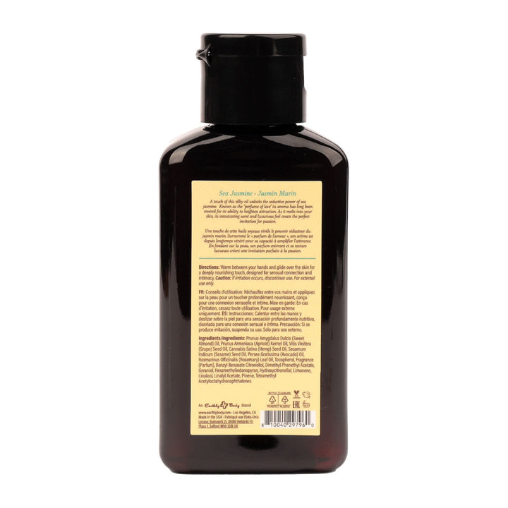 Earthly Body Massage Oil 60 ml, Sea Jasmine back label with directions