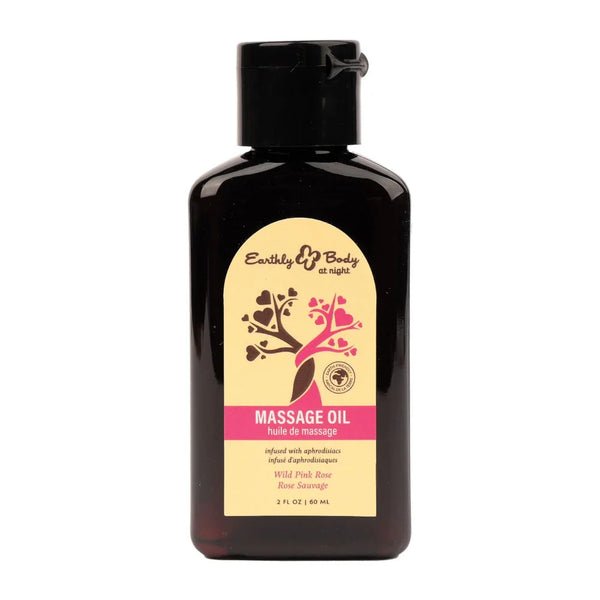 Earthly Body Massage Oil 60 ml flip-top bottle, pink Wild Pink Rose front label