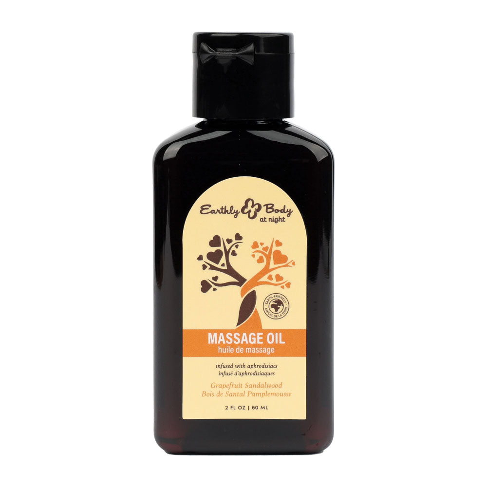 Earthly Body Massage Oil 60 ml flip-top bottle, Grapefruit Sandalwood front label
