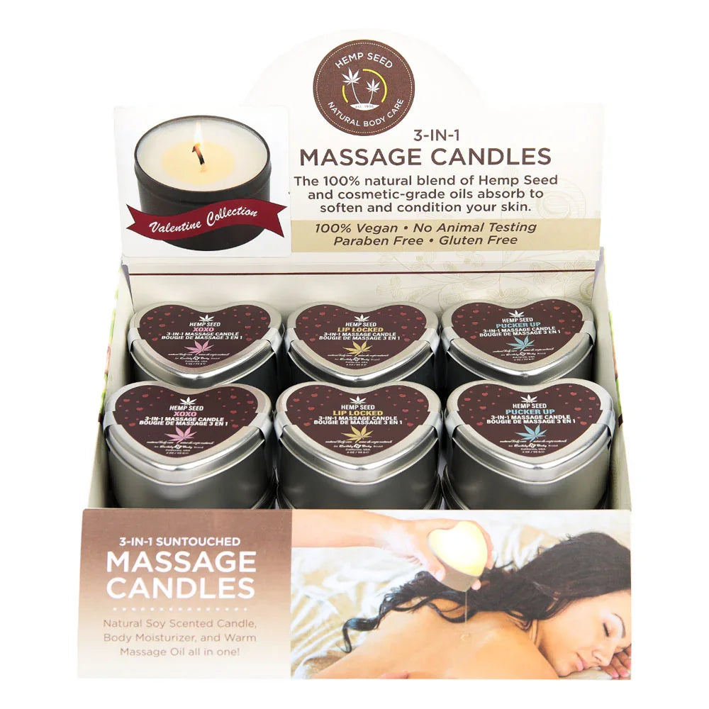 Earthly Body Hemp Seed Lovers Heart Candle Display, 12+Tester