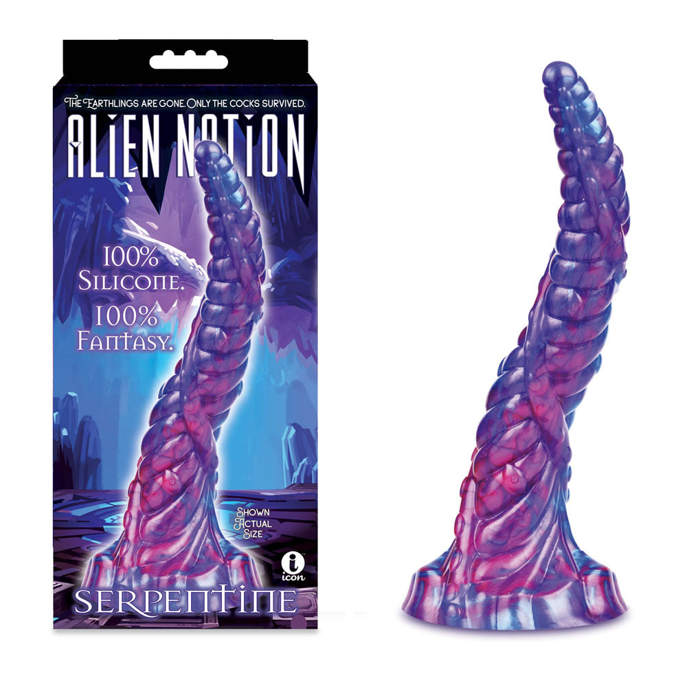Purple silicone product with packaging labeled 'Alien Nation' on a white background