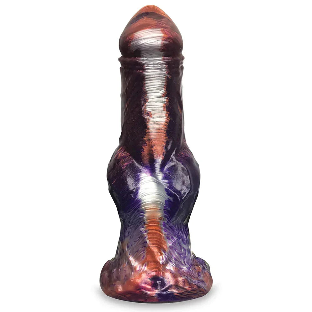 Alien Nation Centaur fantasy dong alone, metallic purple, copper and silver marbled silicone