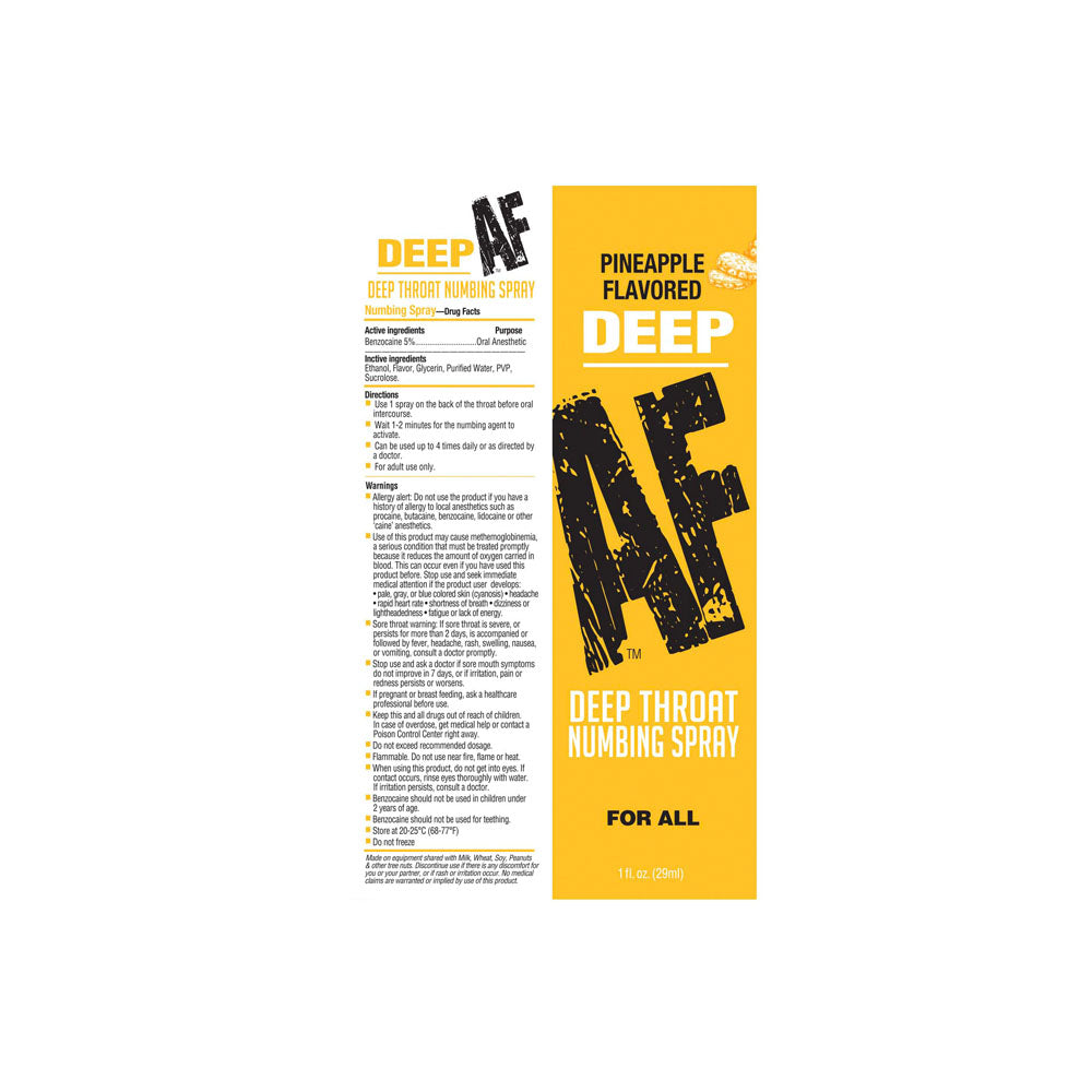 Deep AF Pineapple label artwork, showing the drug facts panel and directions