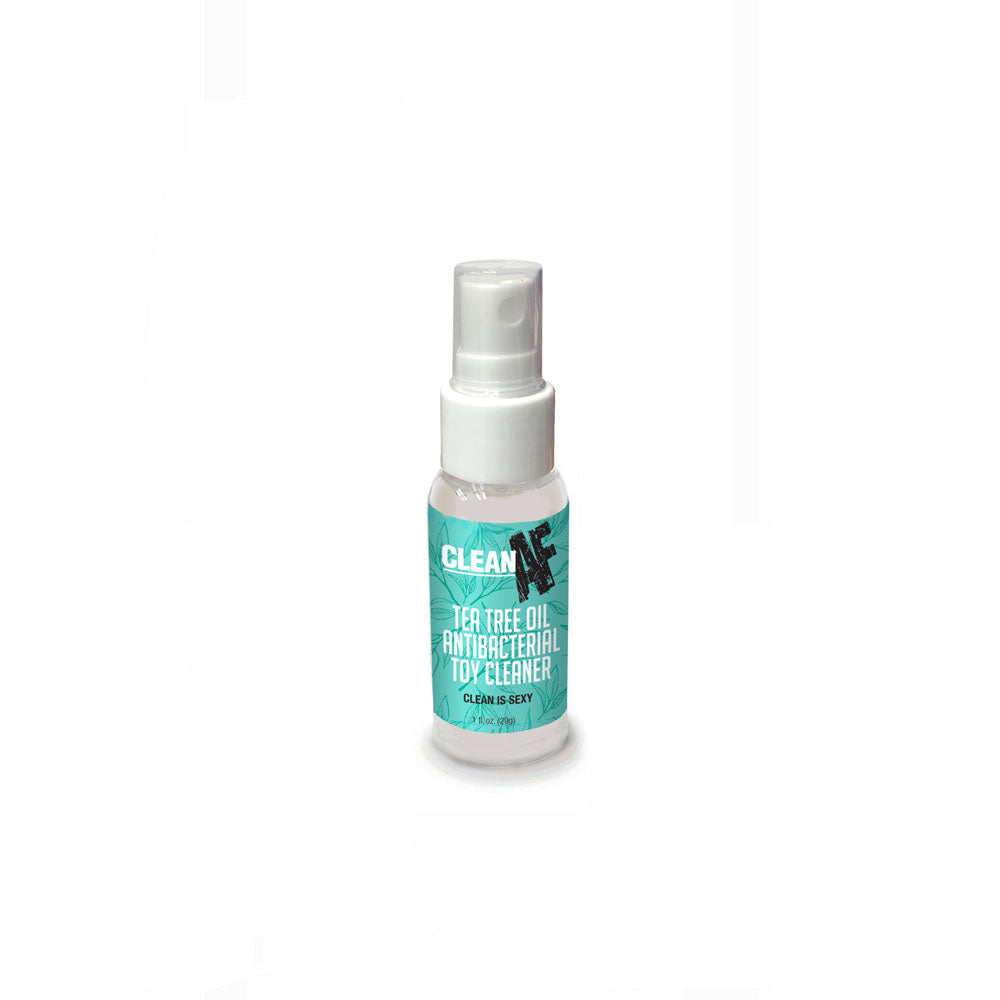 Clean AF tea tree oil toy cleaner, single teal spray bottle from the display