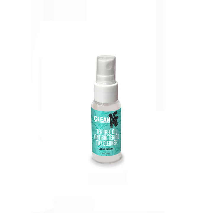 Clean AF tea tree oil toy cleaner, single teal spray bottle from the display