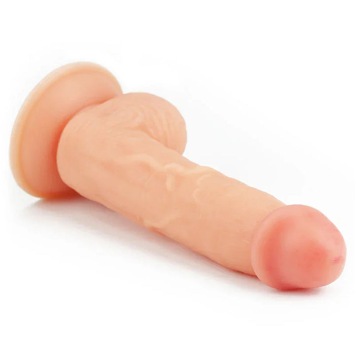 Ultra Soft Dude 8 inch dong laid diagonally on white, full length in profile
