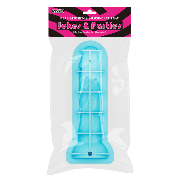 Jokes & Parties realistic penis ice tray in blue silicone, life-size mould in its packet
