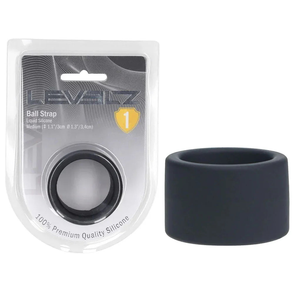 Shots Toys LEVELZ Liquid Silicone Ball Strap Medium, Black