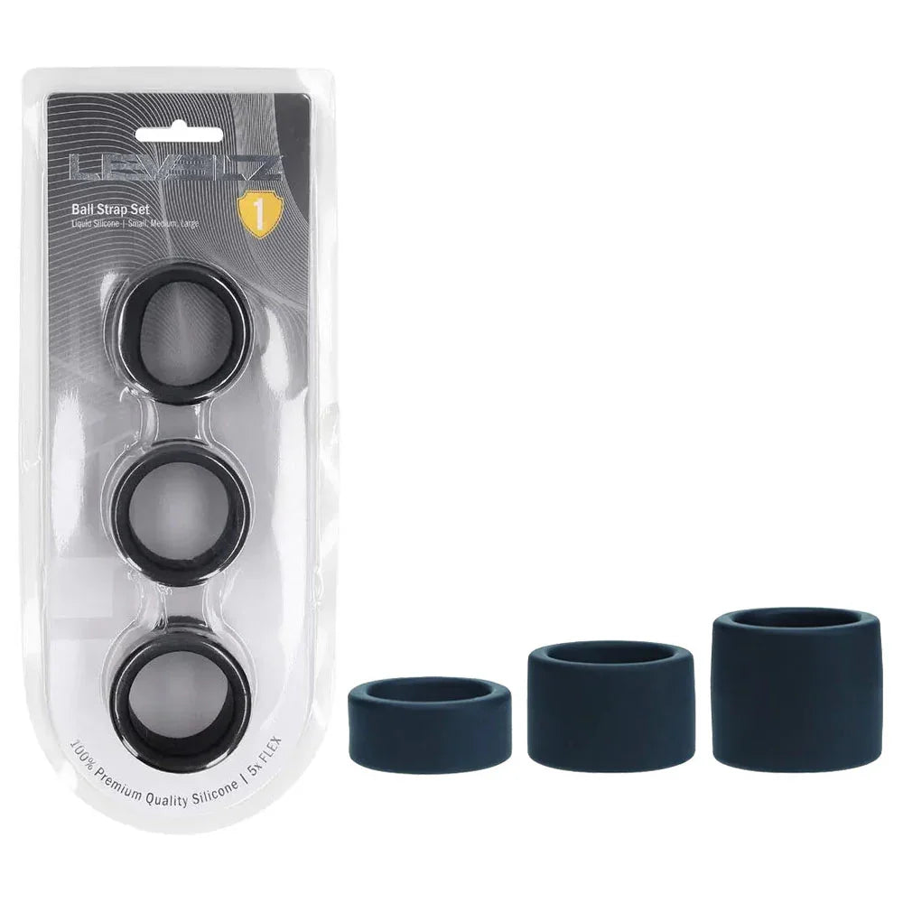 Shots Toys LEVELZ Liquid Silicone Ball Strap Stretcher Set of 3, Black