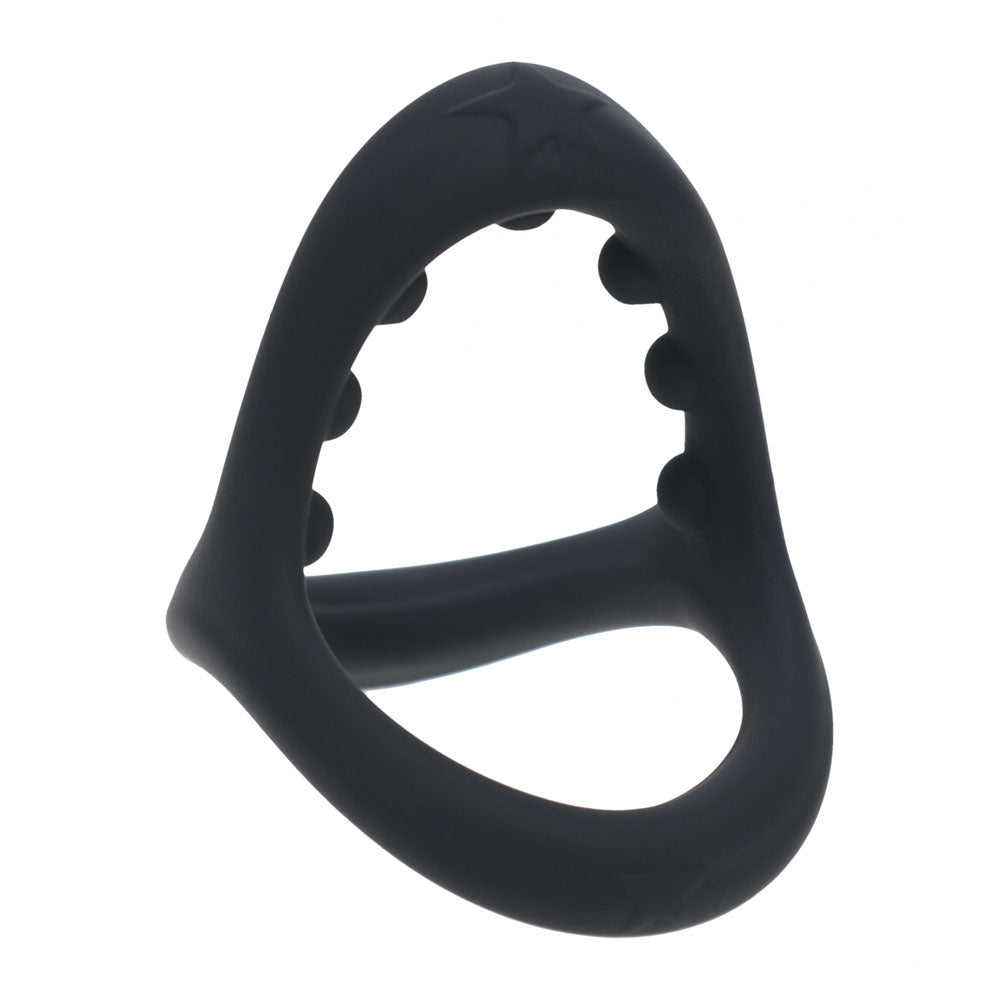 LEVELZ Soft Bead Grip Cock & Ball Ring in Black, ring alone showing the row of soft beads in the loop