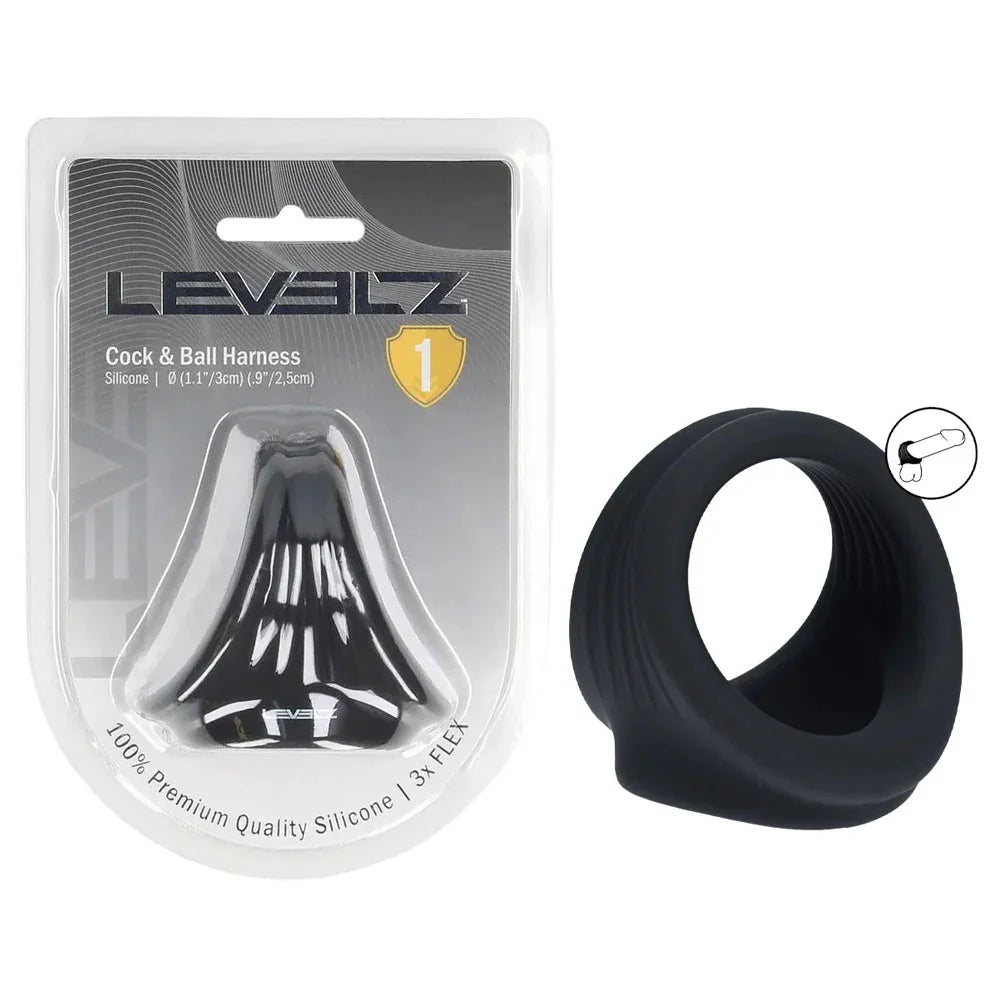 Shots Toys LEVELZ Silicone Cock & Ball Harness Ring, Black