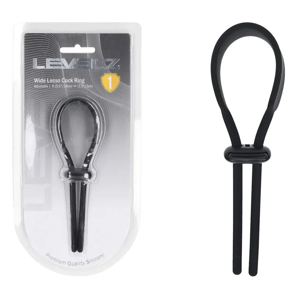 Shots Toys LEVELZ Wide Adjustable Silicone Lasso Cock Ring, Black