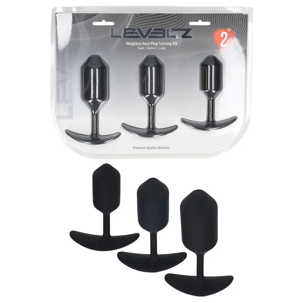 Shots Toys LEVELZ Silicone Weighted Anal Plug Training Set of 3, Black