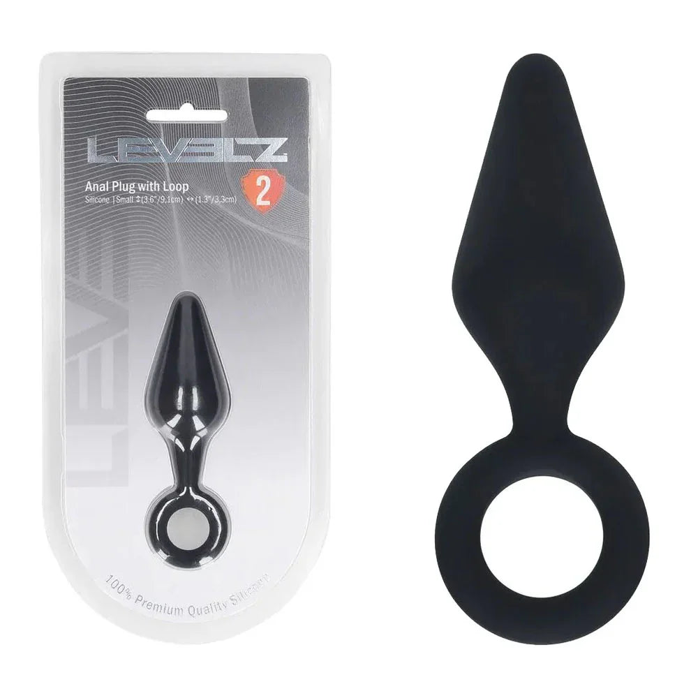 Shots Toys LEVELZ Silicone Anal Plug with Loop Small, Black