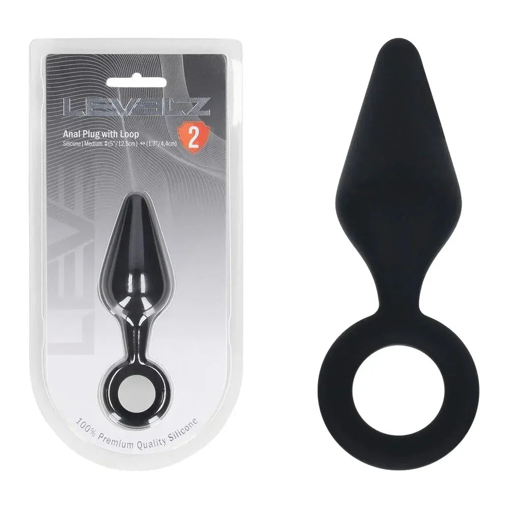 Shots Toys LEVELZ Silicone Anal Plug with Loop Medium, Black