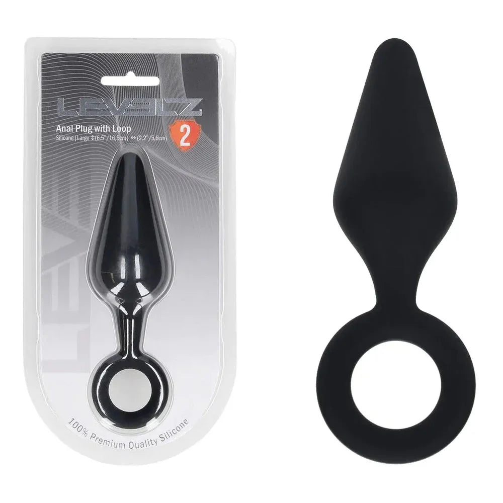 Shots Toys LEVELZ Silicone Anal Plug with Loop Large, Black