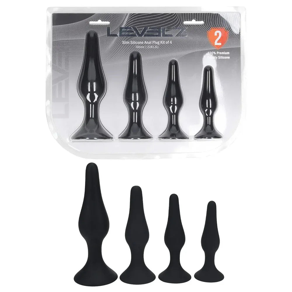 Shots Toys LEVELZ Slim Silicone Anal Plug Set of 4, Black