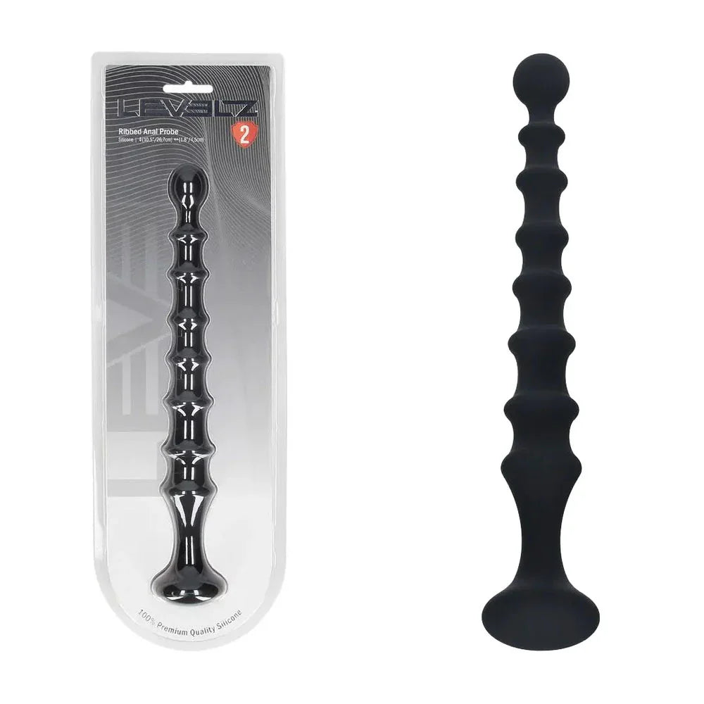 Shots Toys LEVELZ Ribbed Silicone Flared Anal Beads, Black