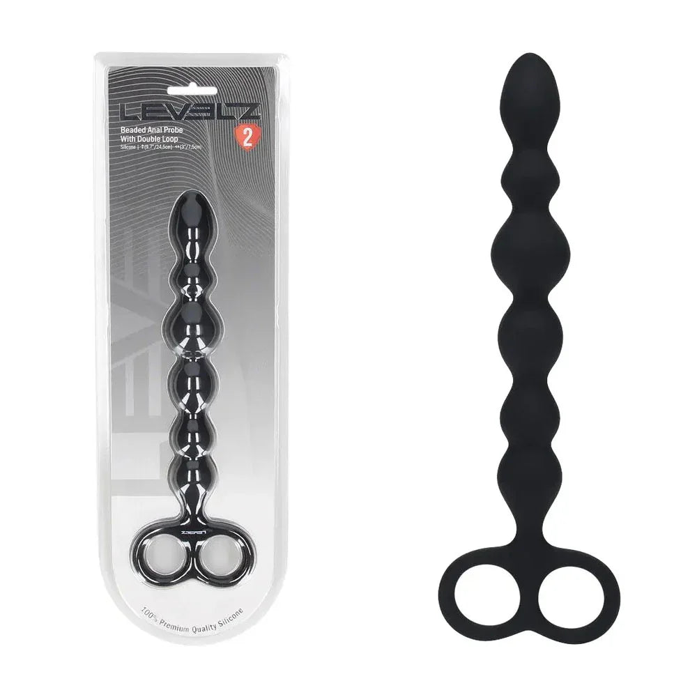 Shots Toys LEVELZ Beaded Anal Probe with Double Loop, Black