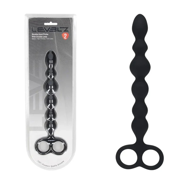 Shots Toys LEVELZ Beaded Anal Probe with Double Loop, Black