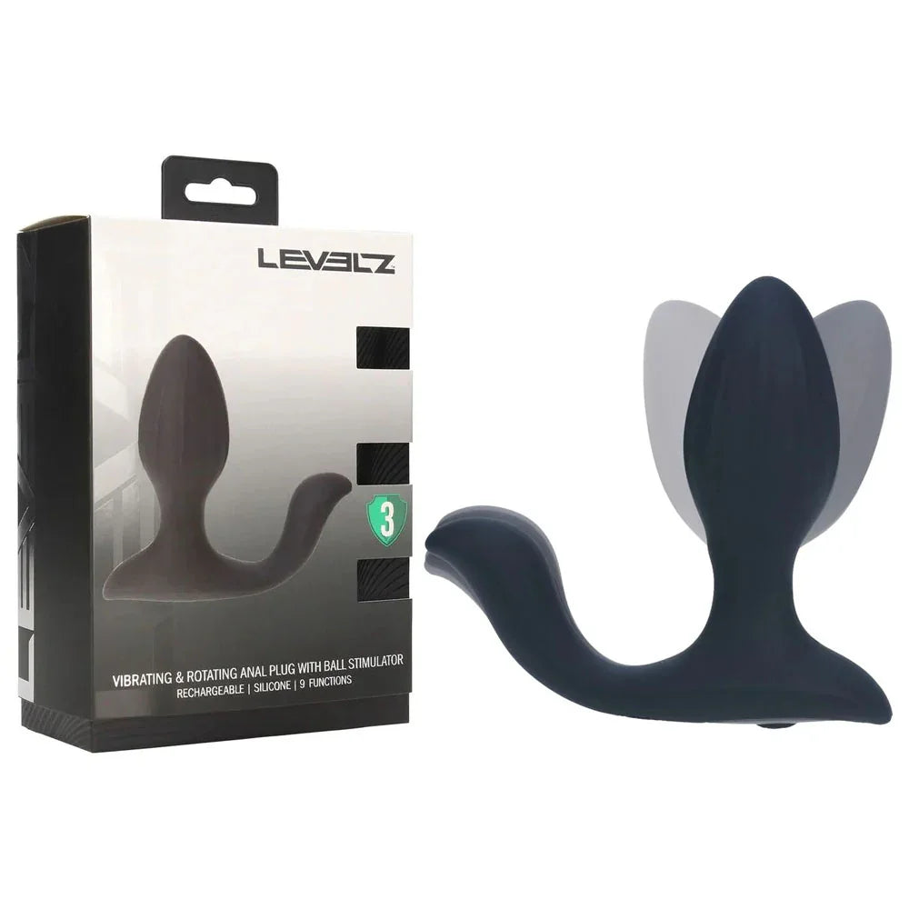 Shots Toys LEVELZ Vibrating Rotating Butt Plug with Ball Stim, Black