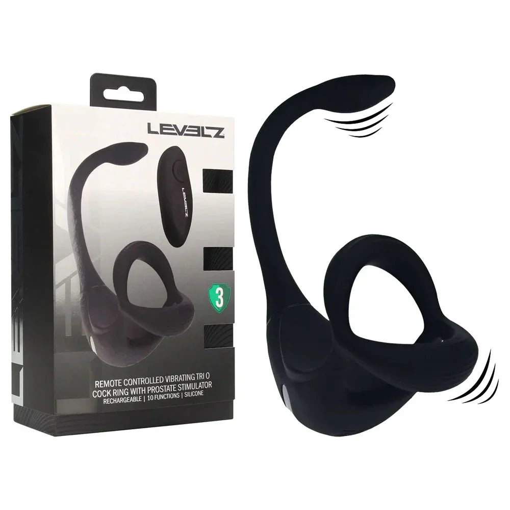 Shots Toys LEVELZ Trio Cock Ring with Prostate Plug + Remote, Black
