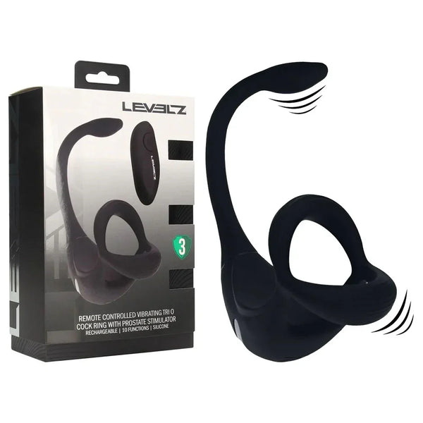 Shots Toys LEVELZ Trio Cock Ring with Prostate Plug + Remote, Black