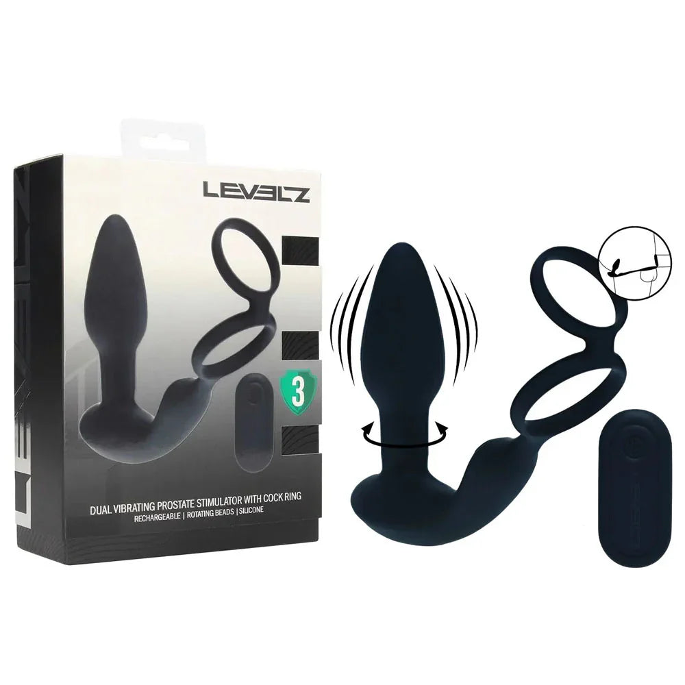 Shots Toys LEVELZ Dual Vibrating Prostate Stim with Cock Ring, Black