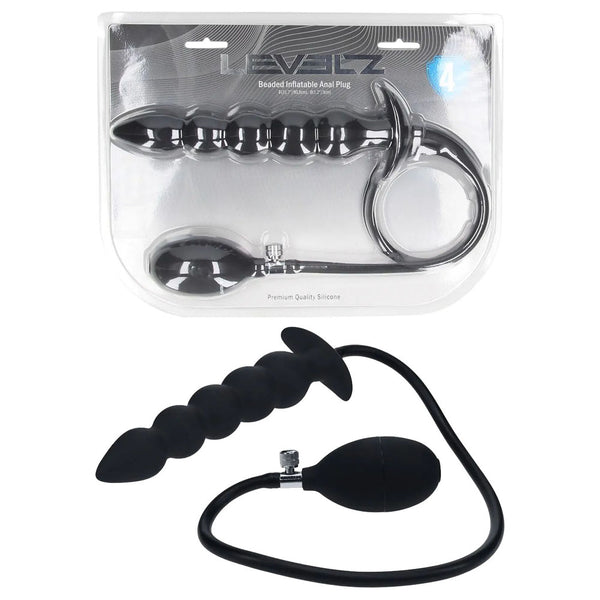 LEVELZ Beaded Inflatable Anal Plug - Black Inflatable Butt Plug
