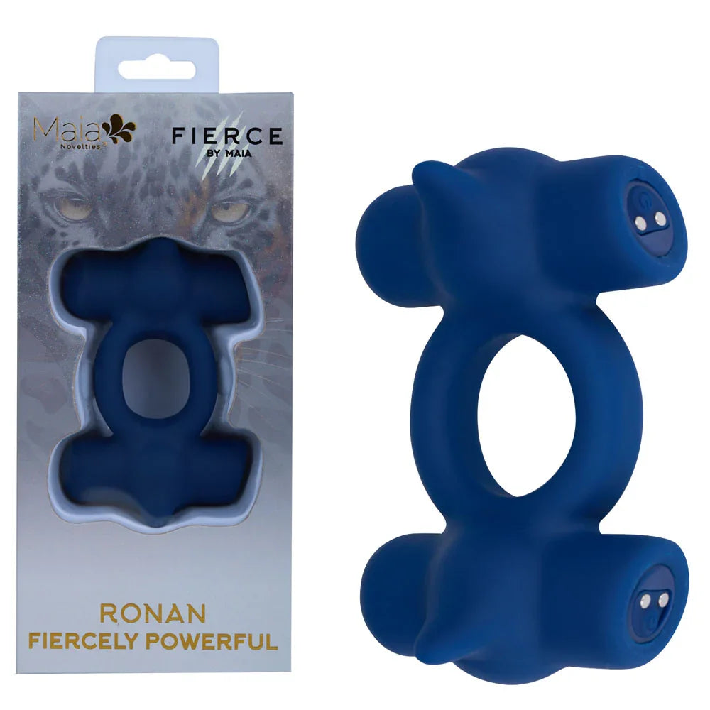 Maia Toys Maia Ronan Dual Vibrating Cock Ring, Blue
