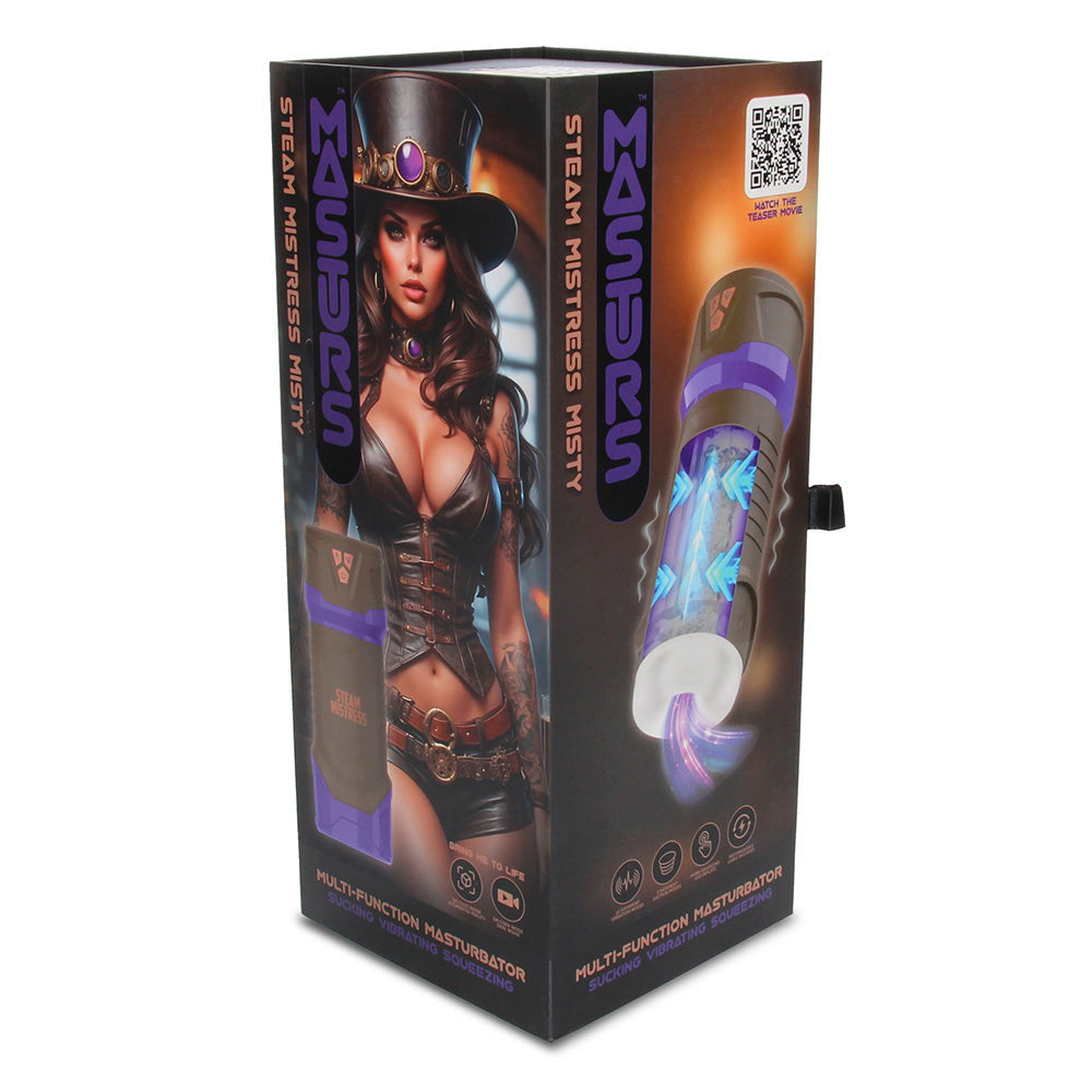 MASTURS Misty Auto Stroker, front of the Steam Mistress Misty retail box