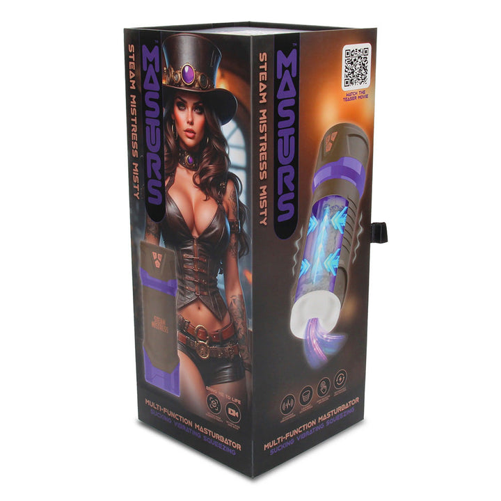MASTURS Misty Auto Stroker, front of the Steam Mistress Misty retail box