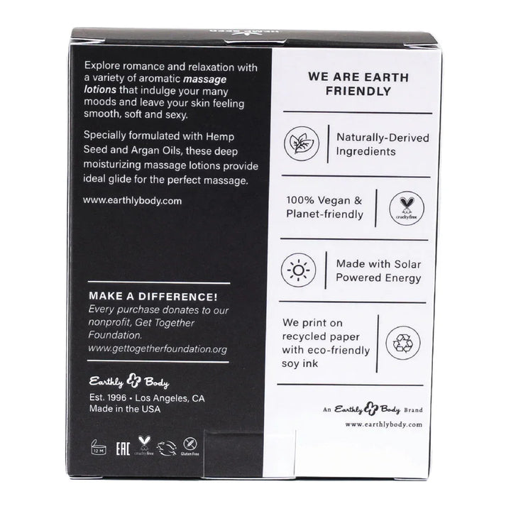 Hemp Seed Massage a Trois box back, We Are Earth Friendly panel