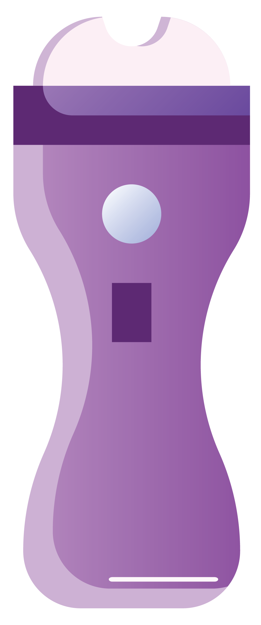 Purple flashlight with a white top on a transparent background