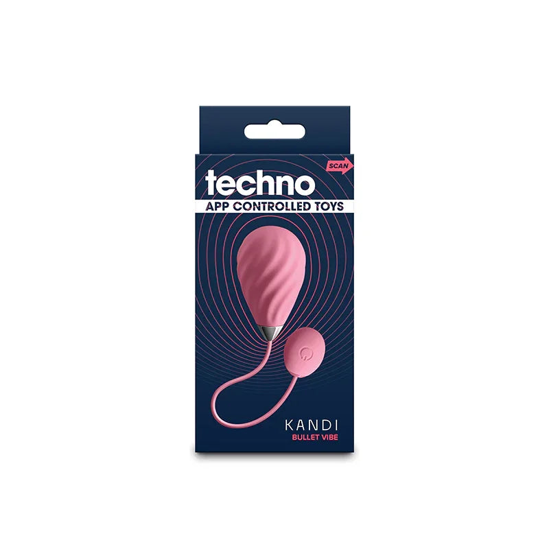 Techno Kandi retail box, navy pack showing the pink egg and its cord