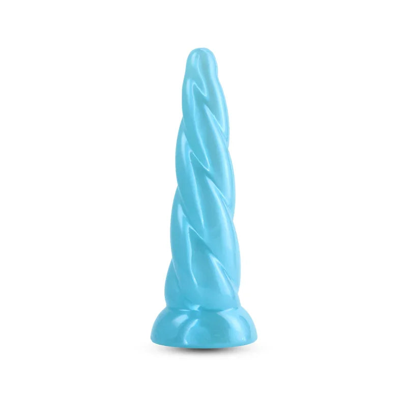Fantasia Siren 19 cm dildo in Turquoise, upright on white showing the flared suction base