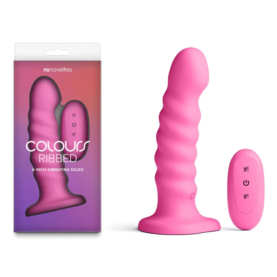 NS Novelties Colours Ribbed Vibrating Dildo 6" with Remote, Pink